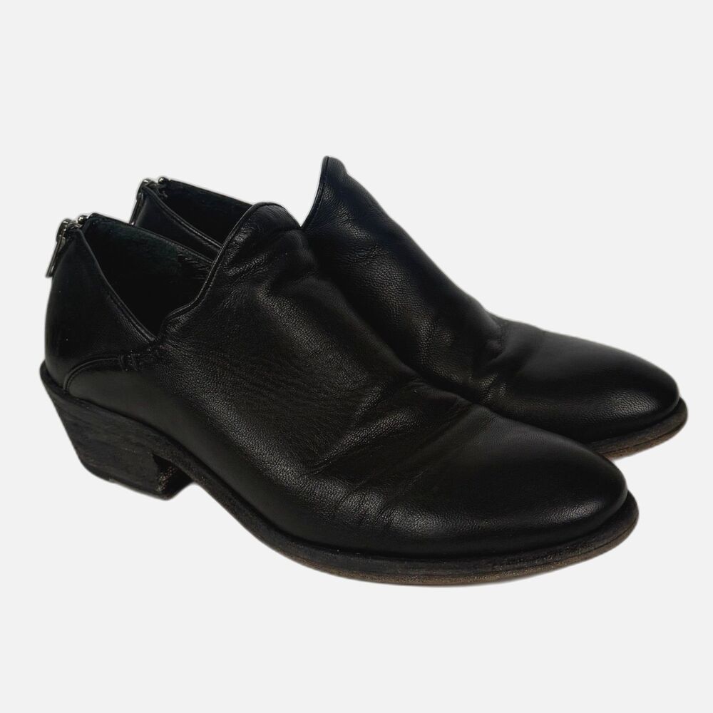 Frye Black Leather Boho Ankle Booties 7.5 Back Zip Low Heel Western